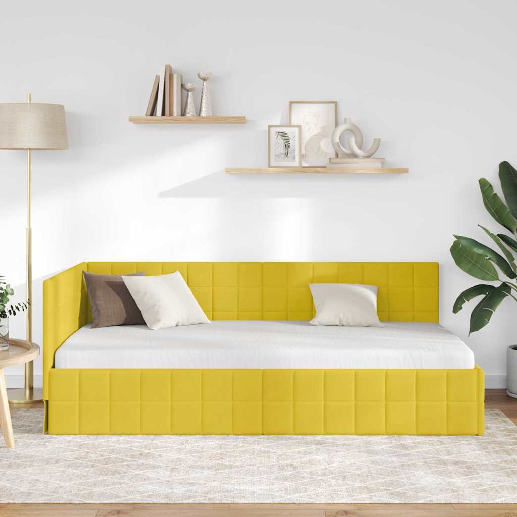 Cornice del letto ad angolo Giallo 90 x 190 cm Velluto - homemem39