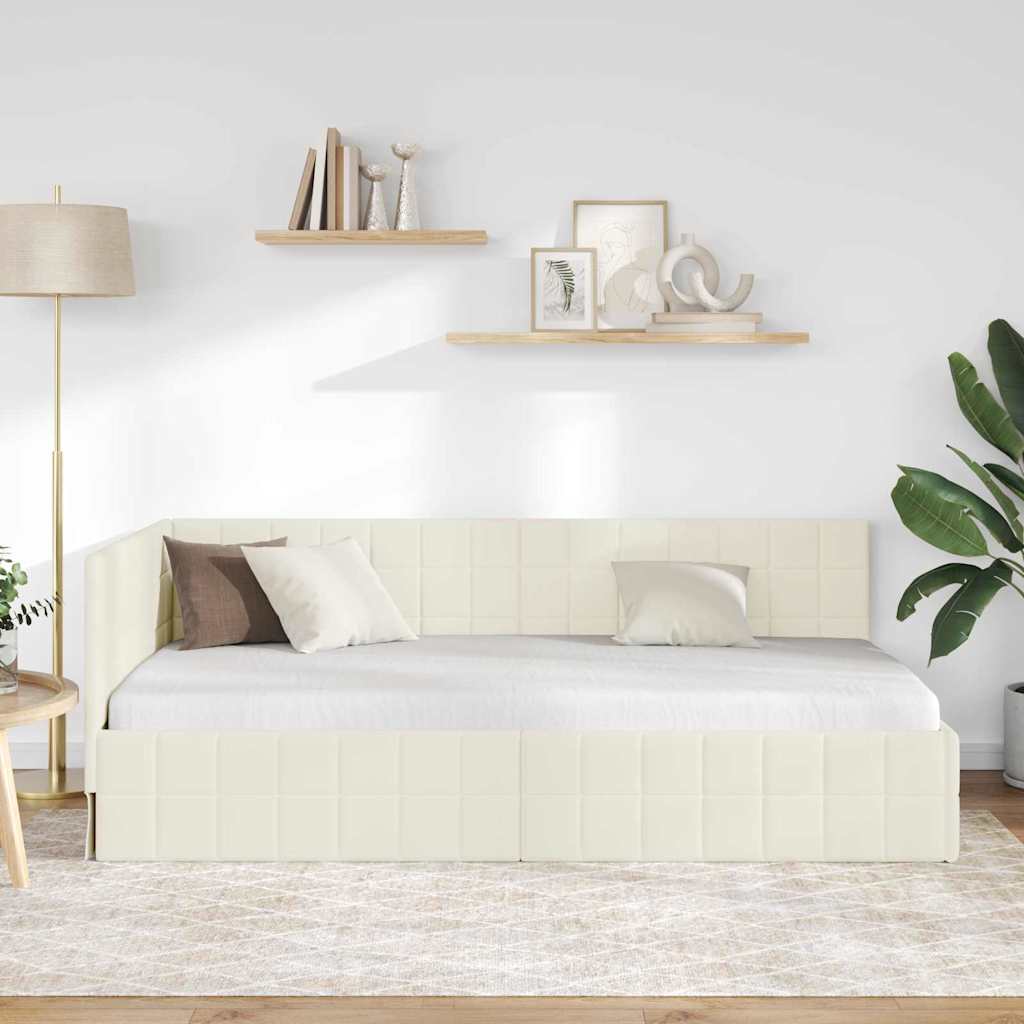 Cornice del letto ad angolo Crema 90 cm x 190 cm Velluto | homemem39