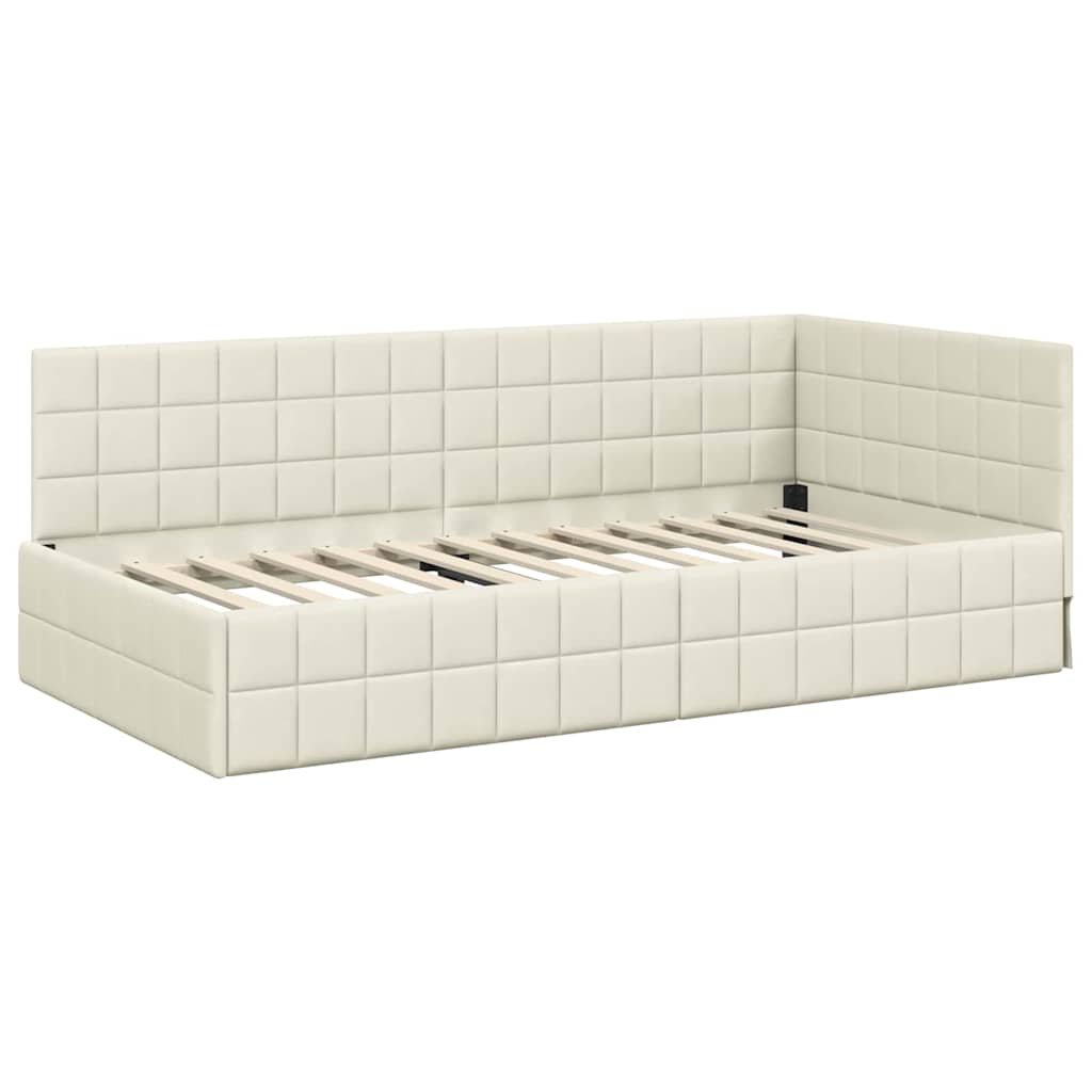 Cornice del letto ad angolo Crema 90 cm x 190 cm Velluto | homemem39