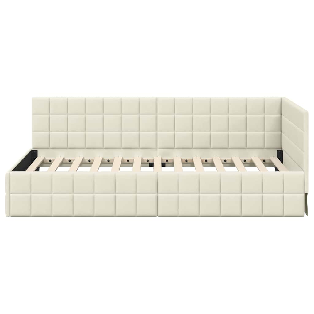 Cornice del letto ad angolo Crema 90 cm x 190 cm Velluto | homemem39