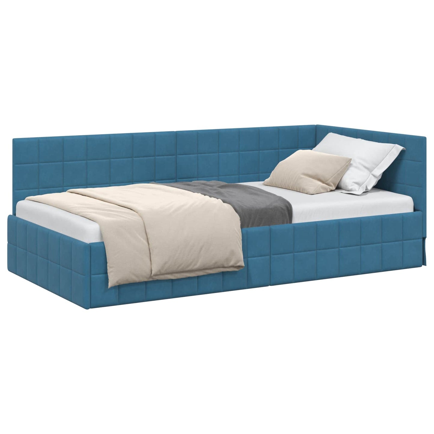 Cornice del letto ad angolo Blu 90 cm x 200 cm Velluto | homemem39