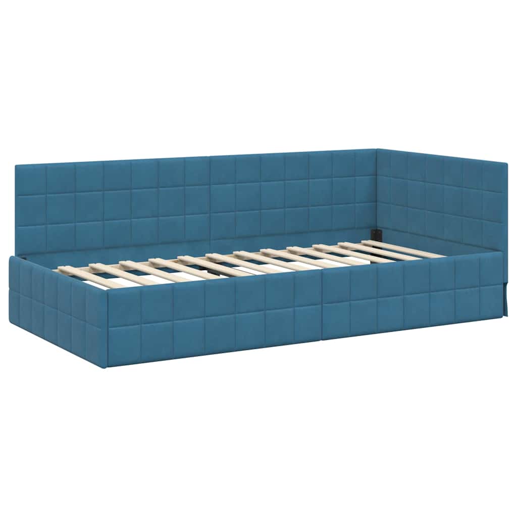 Cornice del letto ad angolo Blu 90 x 200 cm Velluto - homemem39