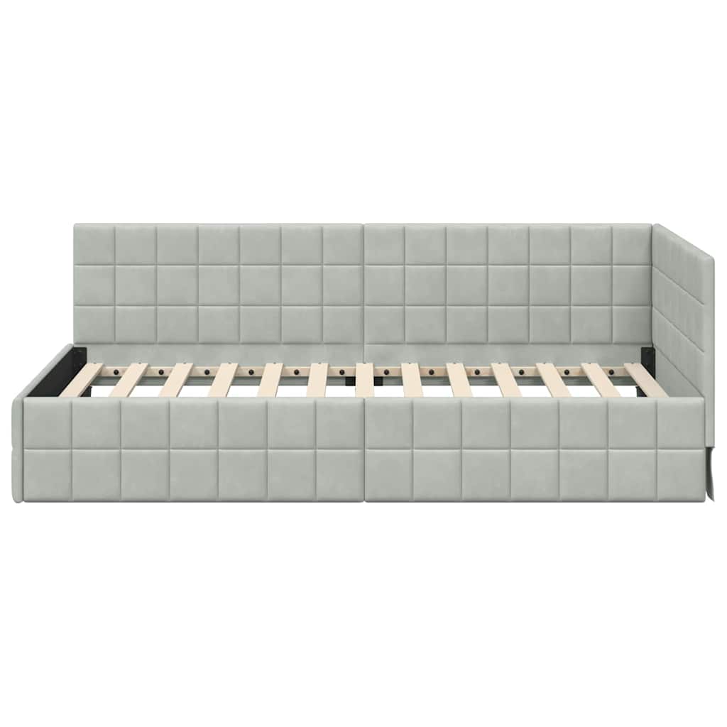 Cornice del letto ad angolo Grigio chiaro 90 x 200 cm Velluto