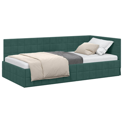 Cornice del letto ad angolo Verde Scuro 90 cm x 200 cm Velluto | homemem39
