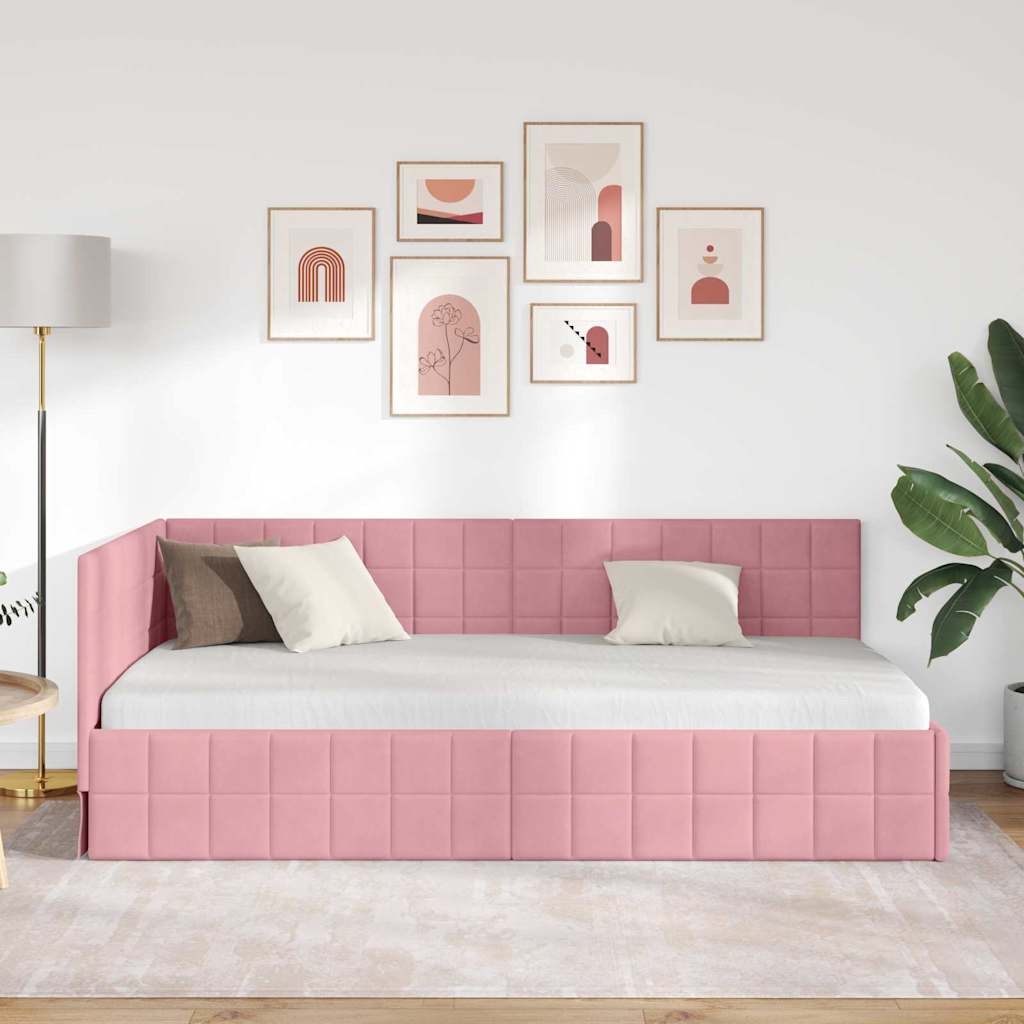 Cornice del letto ad angolo Rosa 90 x 200 cm Velluto - homemem39