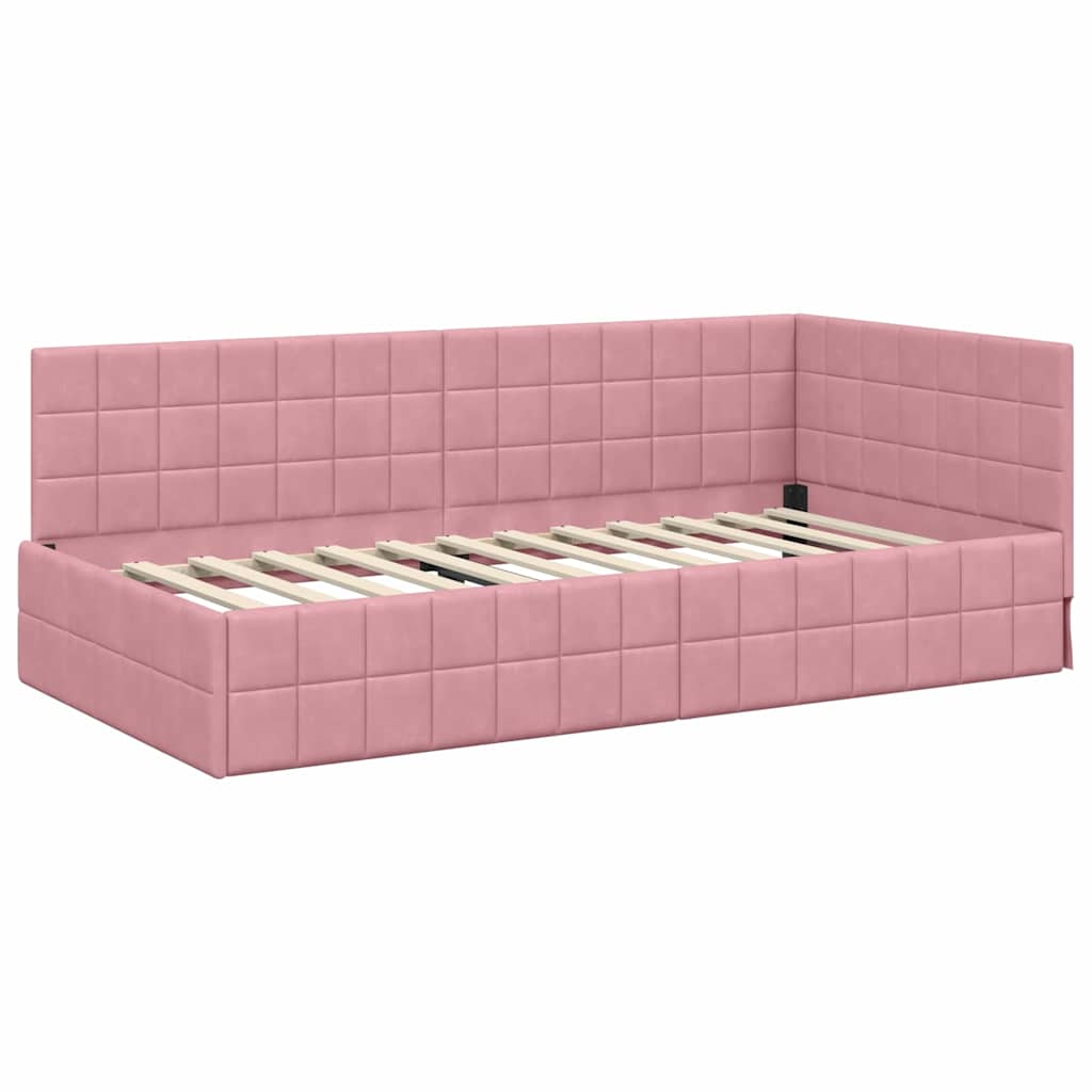 Cornice del letto ad angolo Rosa 90 x 200 cm Velluto - homemem39
