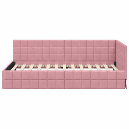 Cornice del letto ad angolo Rosa 90 x 200 cm Velluto - homemem39