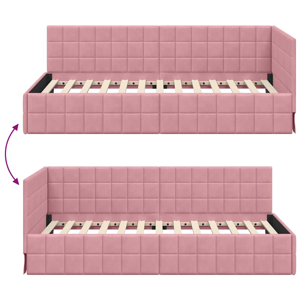 Cornice del letto ad angolo Rosa 90 x 200 cm Velluto - homemem39