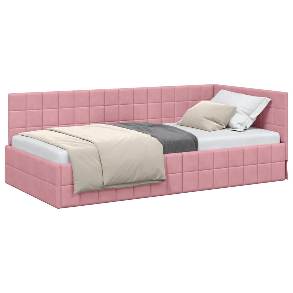Cornice del letto ad angolo Rosa 90 x 200 cm Velluto - homemem39