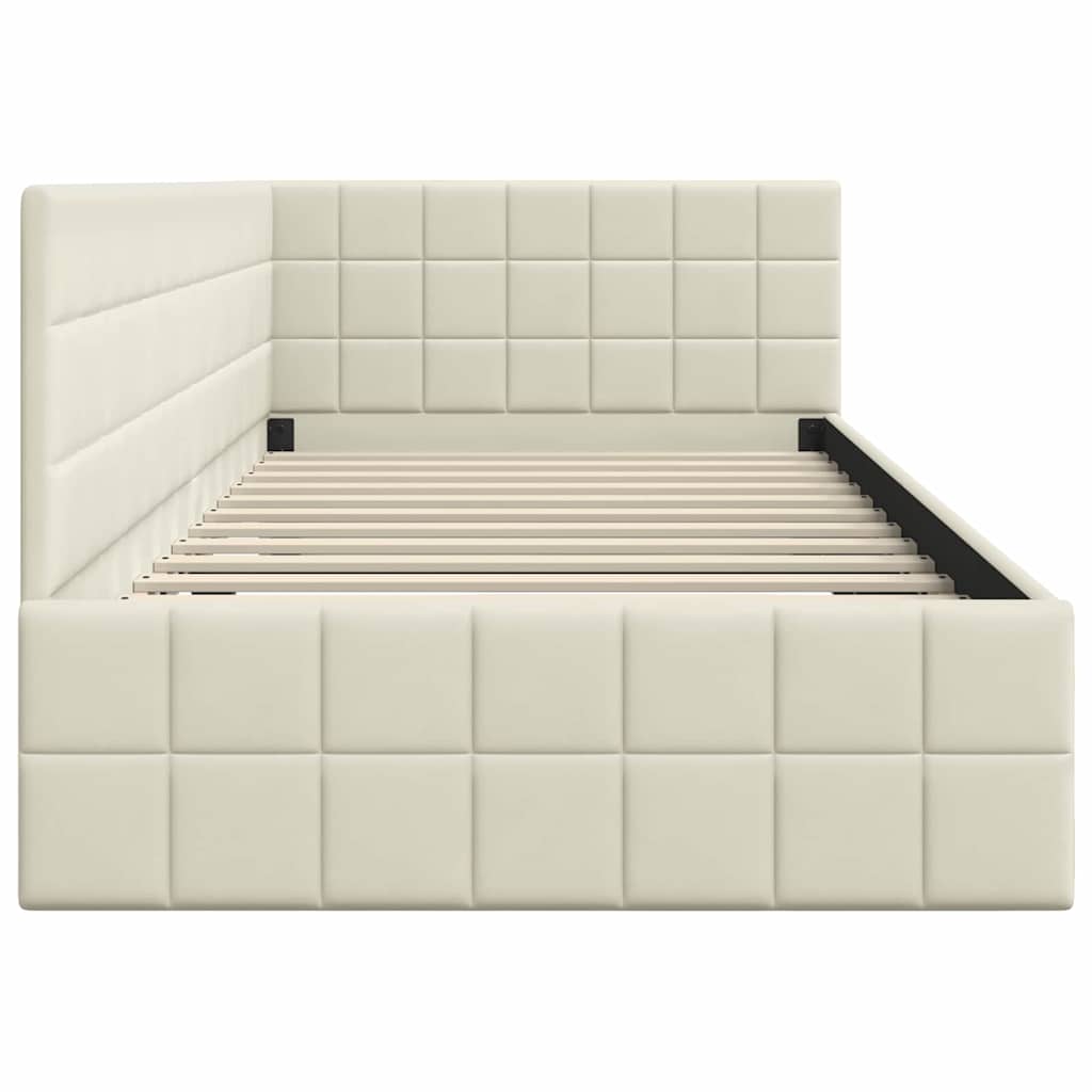 Cornice del letto ad angolo Crema 90 x 200 cm Velluto - homemem39