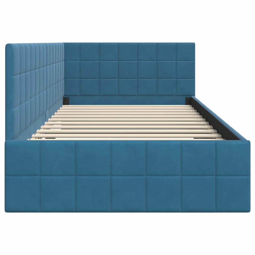 Cornice del letto ad angolo Blu 100 cm x 200 cm Tessuto