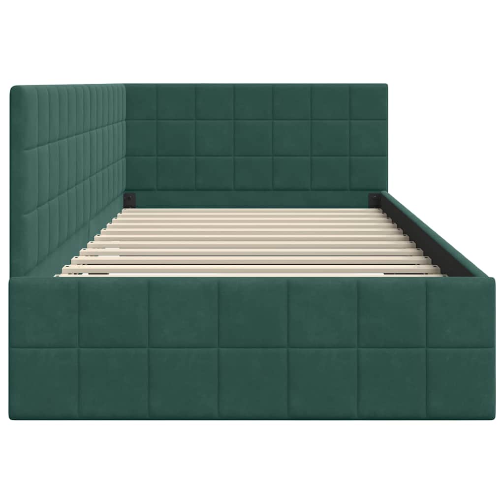 Cornice del letto ad angolo Verde scuro 100 x 200 cm Velluto