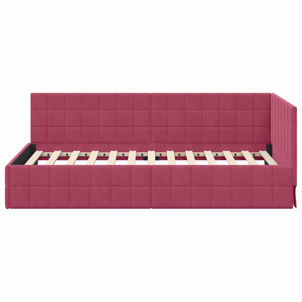 Cornice del letto ad angolo Rosso Vino 100 cm x 200 cm Tessuto