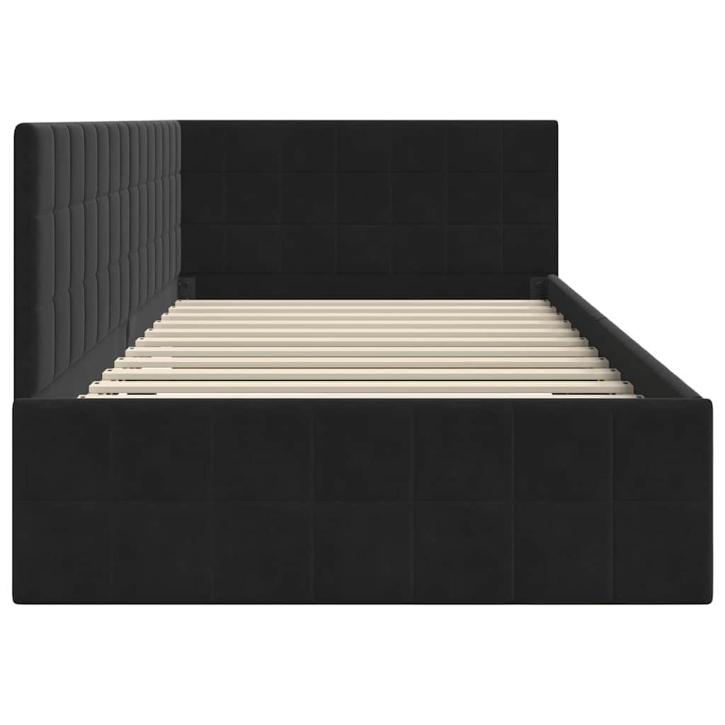 Cornice del letto ad angolo Nero 100 cm x 200 cm Velluto