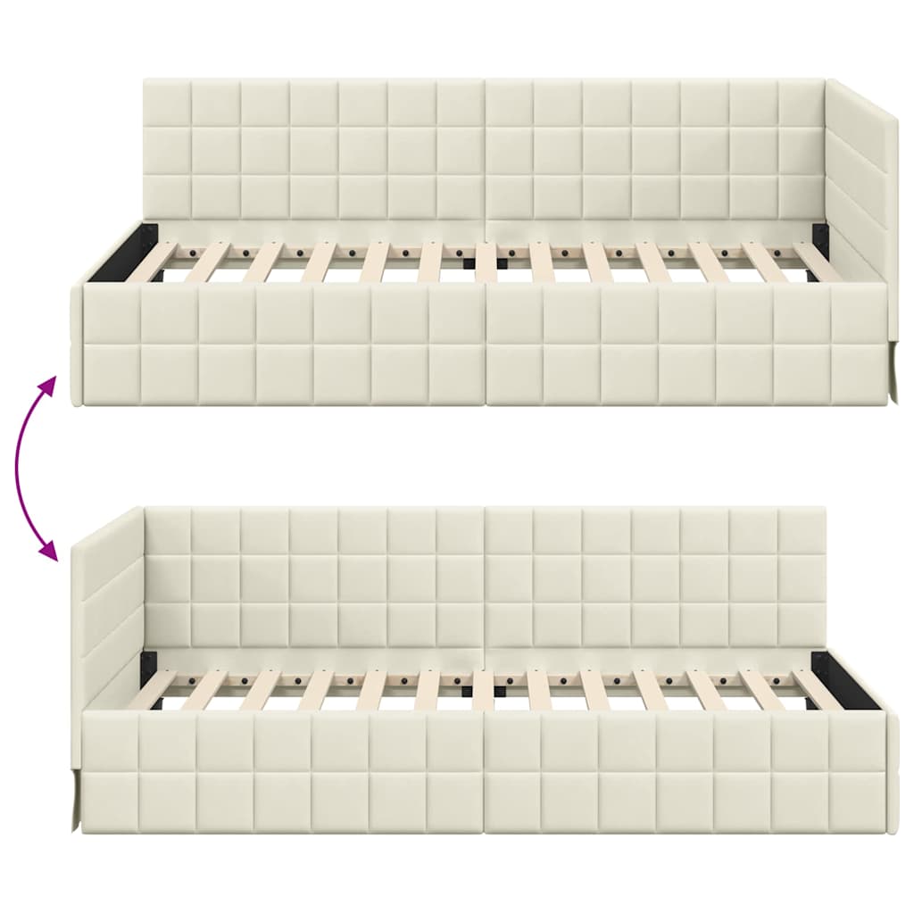 Cornice del letto ad angolo Crema 100 cm x 200 cm Velluto | homemem39