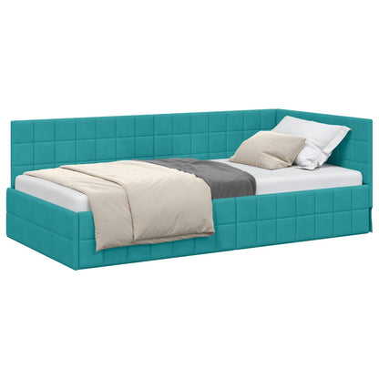 Cornice del letto ad angolo Turchese 100 cm x 200 cm Velluto | homemem39