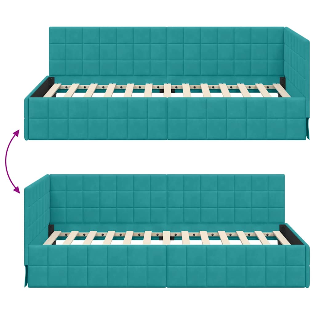 Cornice del letto ad angolo Turchese 100 cm x 200 cm Velluto | homemem39