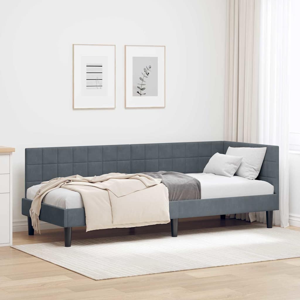 Cornice del letto ad angolo Grigio scuro 80 cm x 200 cm Velluto | homemem39