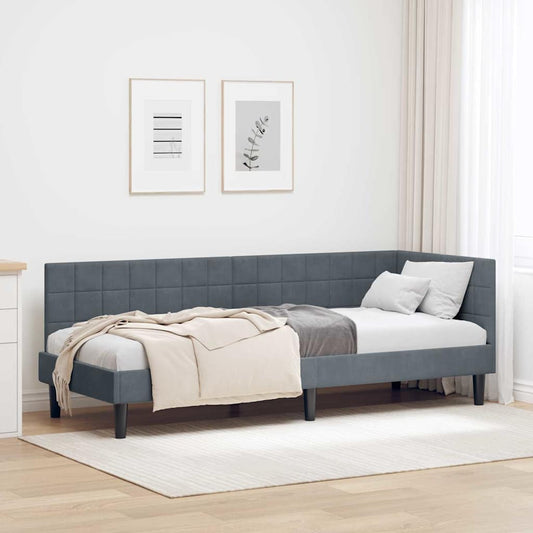 Cornice del letto ad angolo Grigio scuro 80 cm x 200 cm Velluto | homemem39