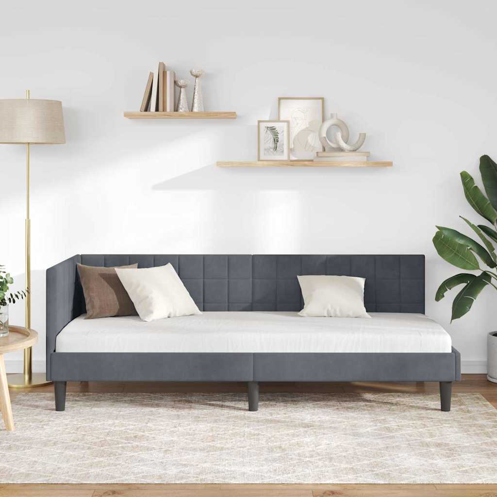 Cornice del letto ad angolo Grigio scuro 80 cm x 200 cm Velluto | homemem39