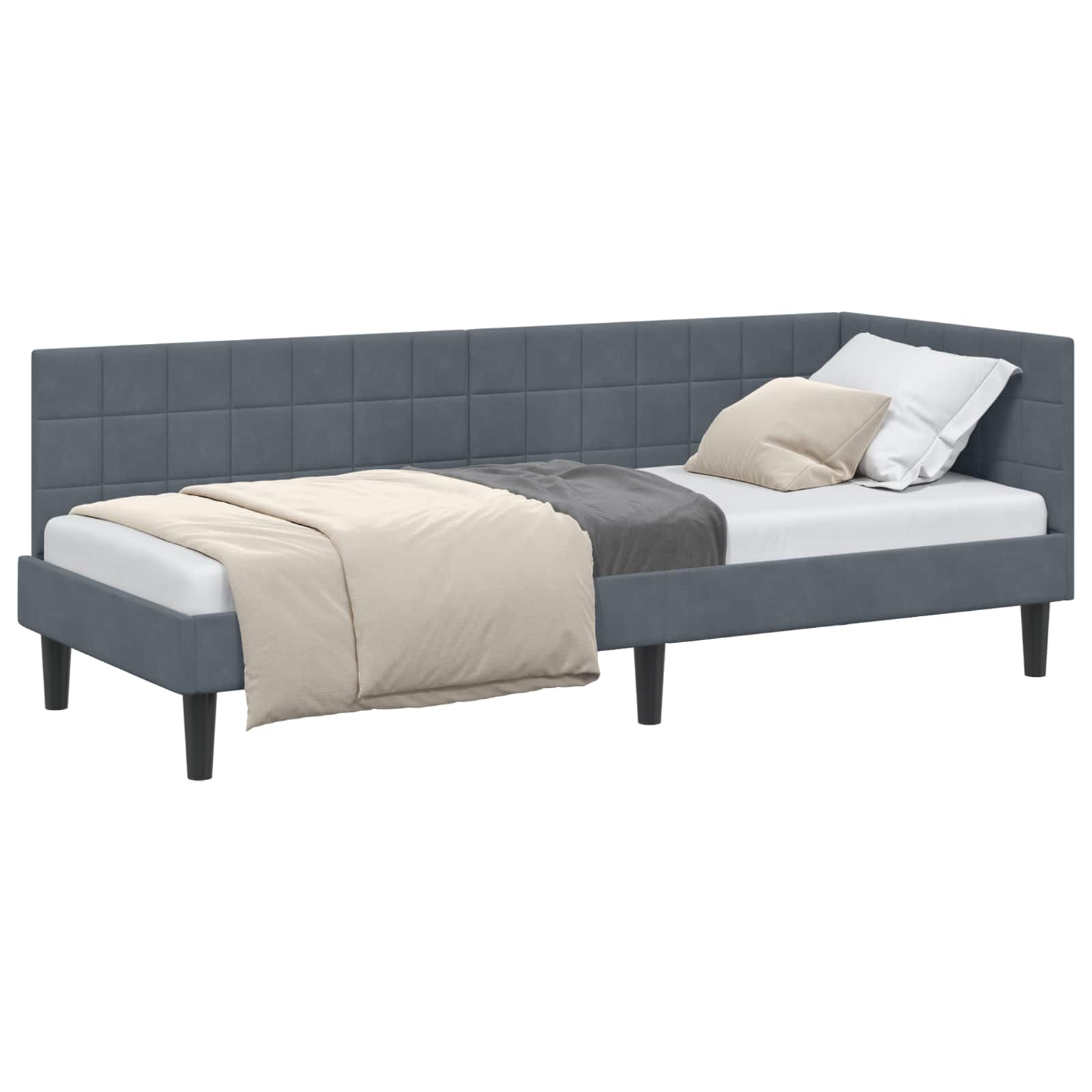 Cornice del letto ad angolo Grigio scuro 80 cm x 200 cm Velluto | homemem39