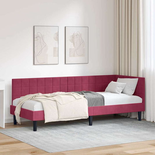 Cornice del letto ad angolo Rosso Vino 80 cm x 200 cm Velluto | homemem39