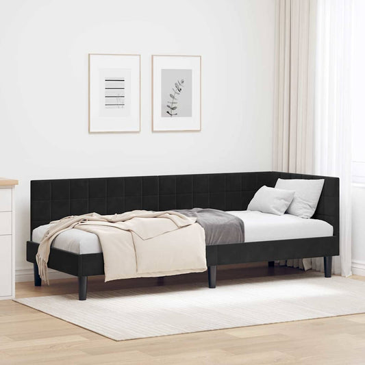 Cornice del letto ad angolo Nero 80 cm x 200 cm Velluto | homemem39