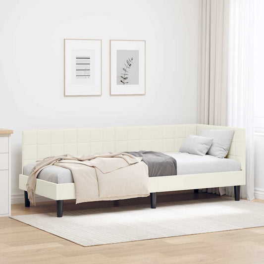 Cornice del letto ad angolo Crema 80 cm x 200 cm Velluto | homemem39
