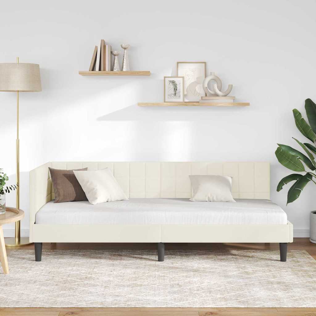 Cornice del letto ad angolo Crema 80 cm x 200 cm Velluto | homemem39