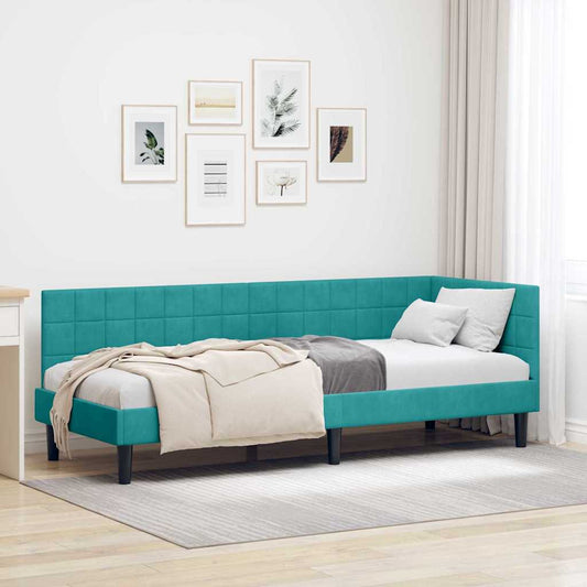 Cornice del letto ad angolo Turchese 80 cm x 200 cm Velluto