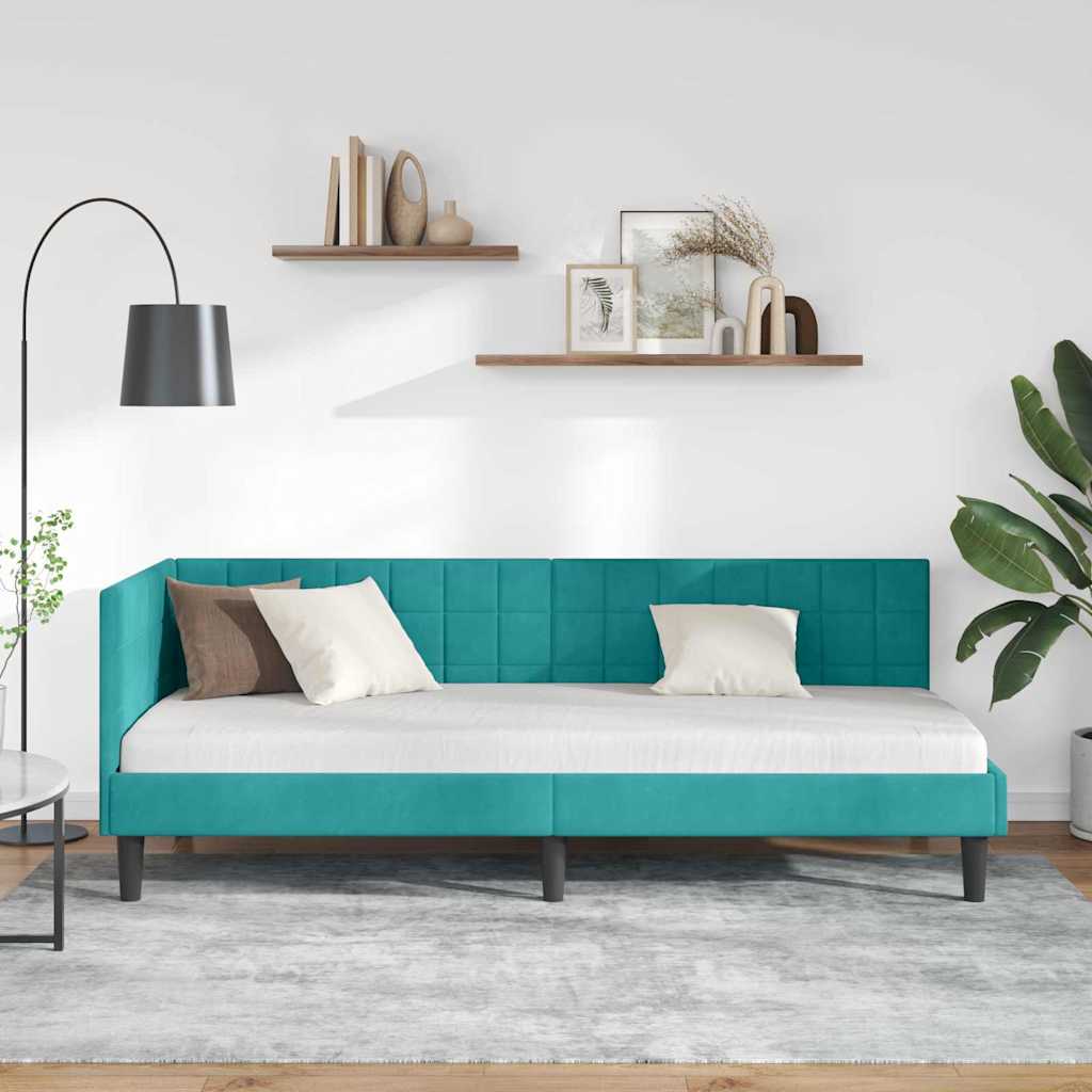 Cornice del letto ad angolo Turchese 80 cm x 200 cm Velluto