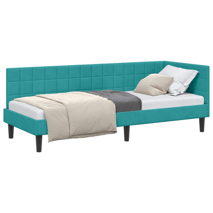 Cornice del letto ad angolo Turchese 80 cm x 200 cm Velluto