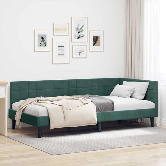 Cornice del letto ad angolo Verde Scuro 90 cm x 190 cm Velluto | homemem39