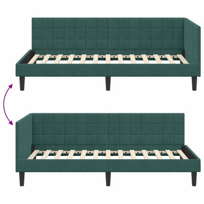 Cornice del letto ad angolo Verde Scuro 90 cm x 190 cm Velluto | homemem39