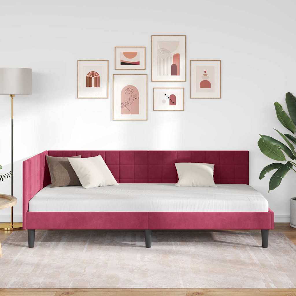 Cornice del letto ad angolo Rosso Vino 90 cm x 190 cm Velluto | homemem39