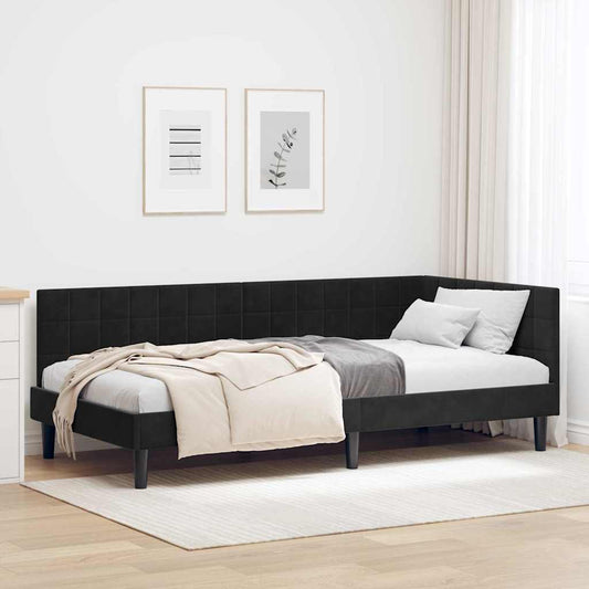 Cornice del letto ad angolo Nero 90 cm x 190 cm Velluto | homemem39