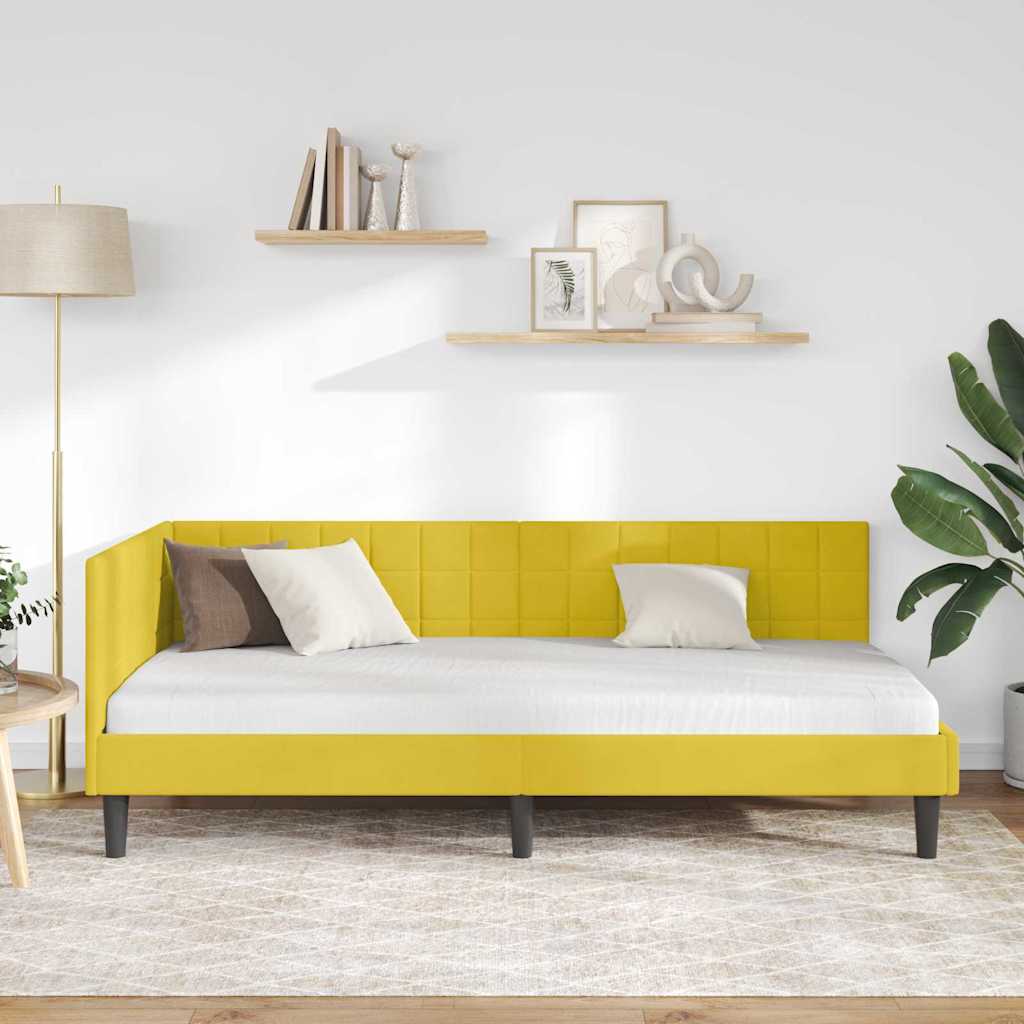 Cornice del letto ad angolo Giallo 90 x 190 cm Velluto - homemem39