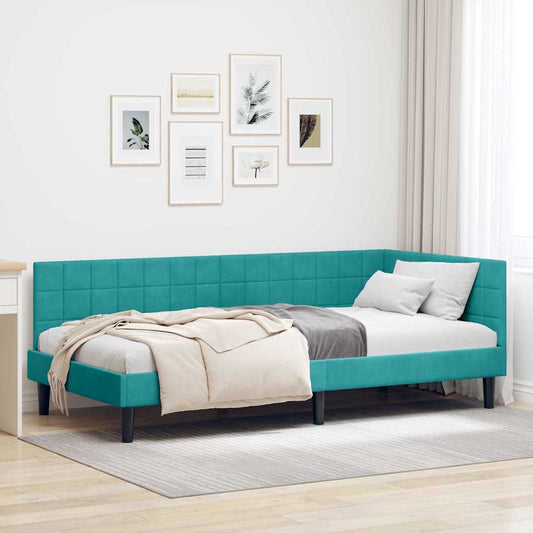 Cornice del letto ad angolo Turchese 90 cm x 190 cm Velluto | homemem39