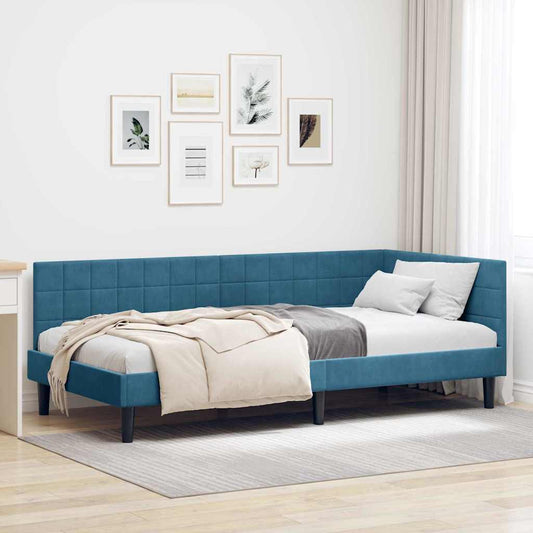Cornice del letto ad angolo Blu 90 cm x 200 cm Velluto | homemem39