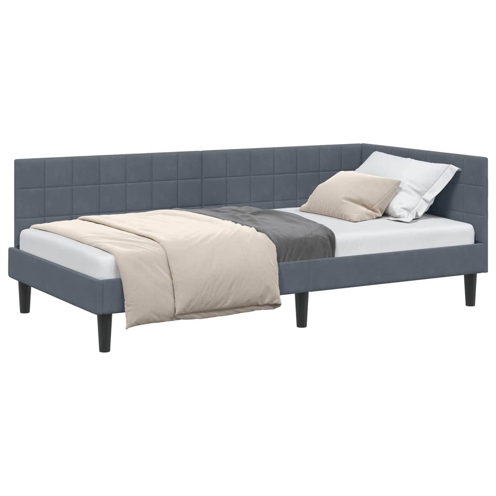 Cornice del letto ad angolo Grigio scuro 90 cm x 200 cm Velluto | homemem39