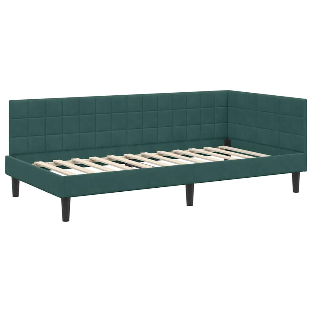 Cornice del letto ad angolo Verde Scuro 90 cm x 200 cm Velluto | homemem39