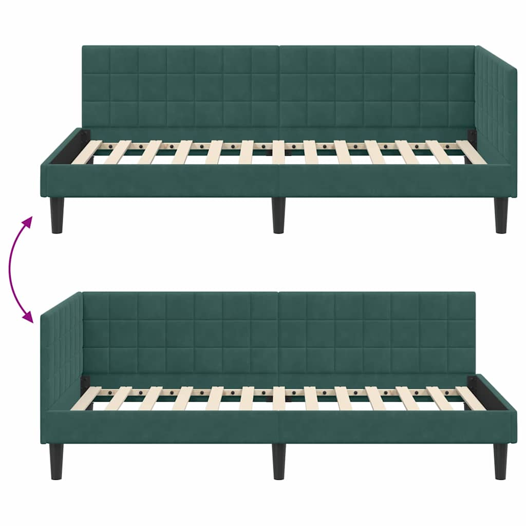 Cornice del letto ad angolo Verde Scuro 90 cm x 200 cm Velluto | homemem39