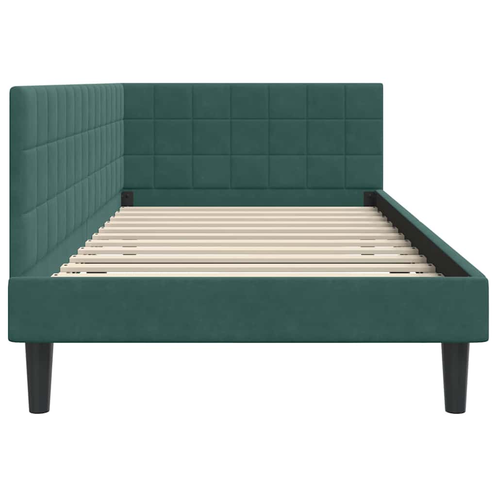 Cornice del letto ad angolo Verde Scuro 90 cm x 200 cm Velluto | homemem39