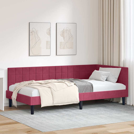 Cornice del letto ad angolo Rosso Vino 90 cm x 200 cm Velluto | homemem39
