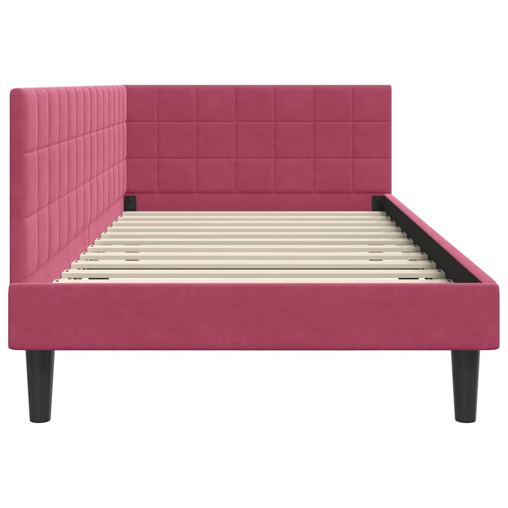 Cornice del letto ad angolo Rosso Vino 90 cm x 200 cm Velluto | homemem39