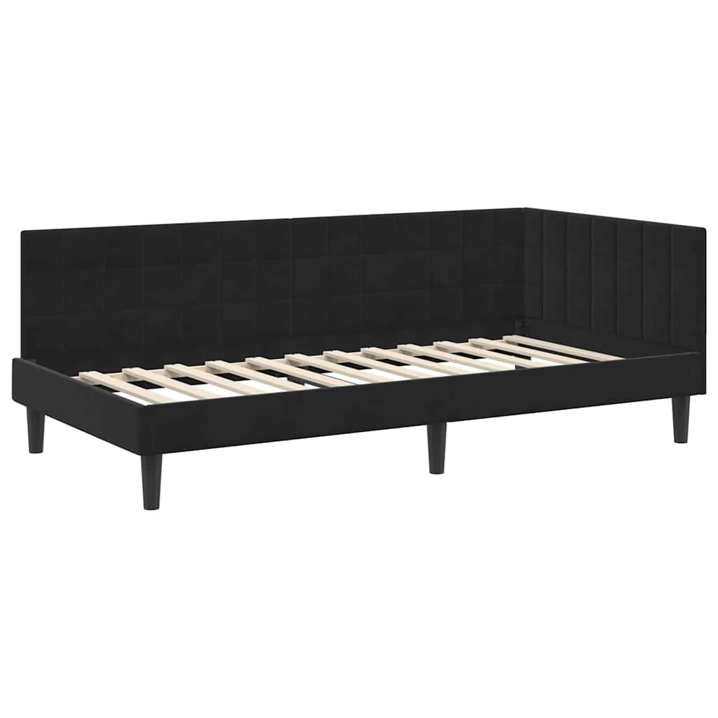 Cornice del letto ad angolo Nero 90 cm x 200 cm Velluto | homemem39