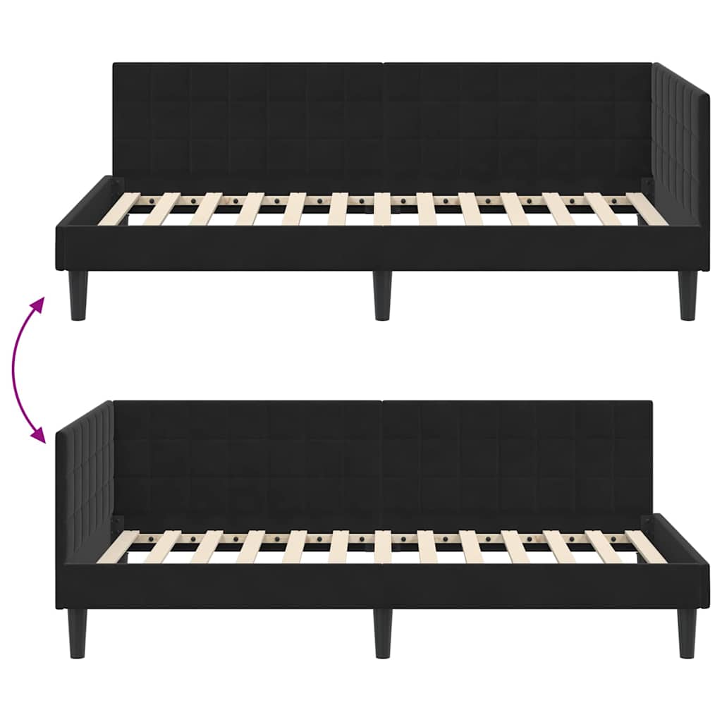 Cornice del letto ad angolo Nero 90 cm x 200 cm Velluto | homemem39