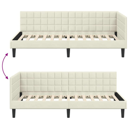 Cornice del letto ad angolo Crema 90 cm x 200 cm Velluto | homemem39