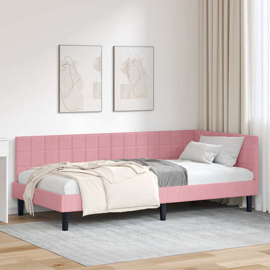 Cornice del letto ad angolo Rosa 100 cm x 200 cm Velluto | homemem39