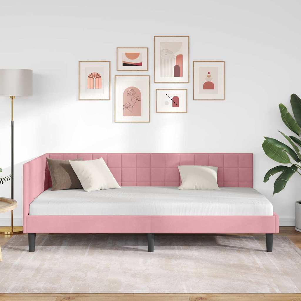 Cornice del letto ad angolo Rosa 100 cm x 200 cm Velluto | homemem39